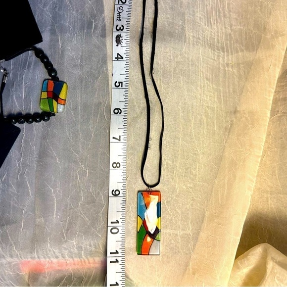 Colorful Necklace and Bracelet stained glass-like design Jewelry Set - Picture 5 of 7